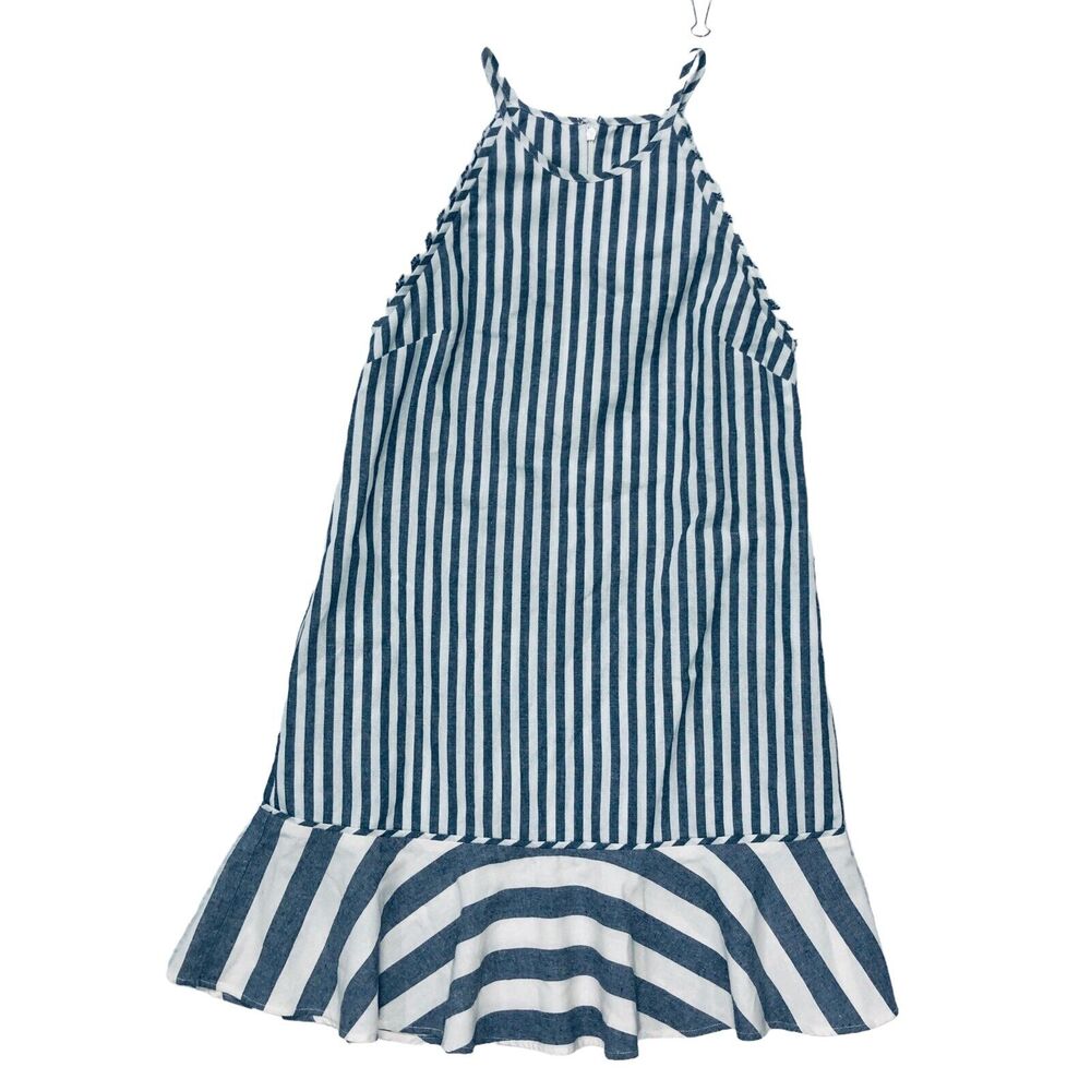 N/ Nicholas Womens Size 2 US 100% Linen Ruffle Hem Striped Sun Dress